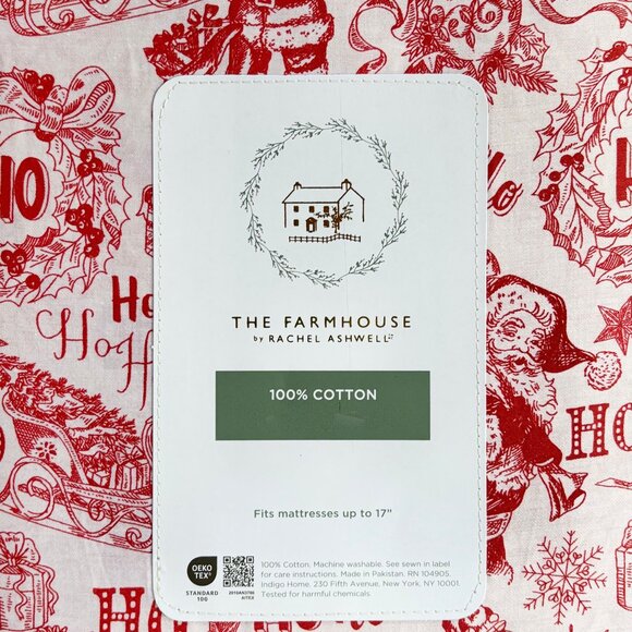 THE FARMHOUSE BY RACHEL ASHWELL Santa Christmas Cotton King Size Sheet Set - Red - Picture 3 of 6